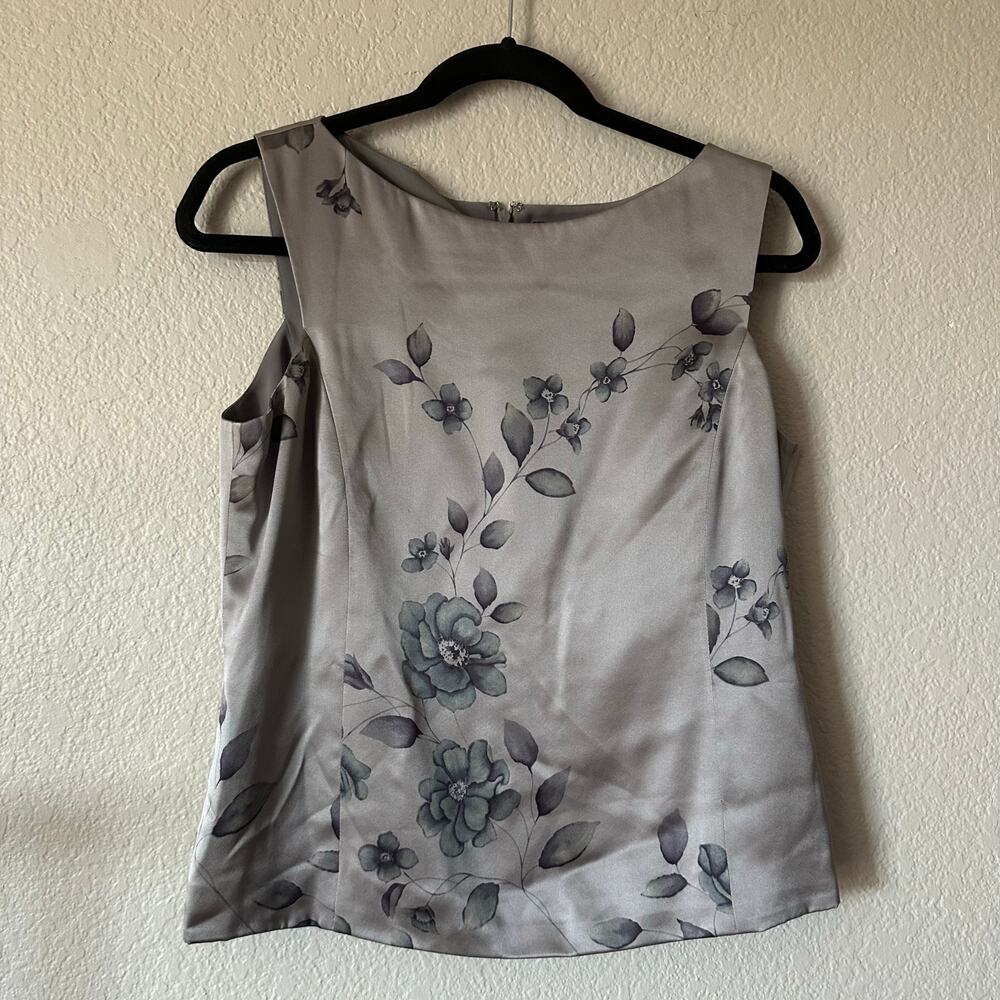 Emanuel Ungaro Floral Sleeveless Tank Top Gray Size 8